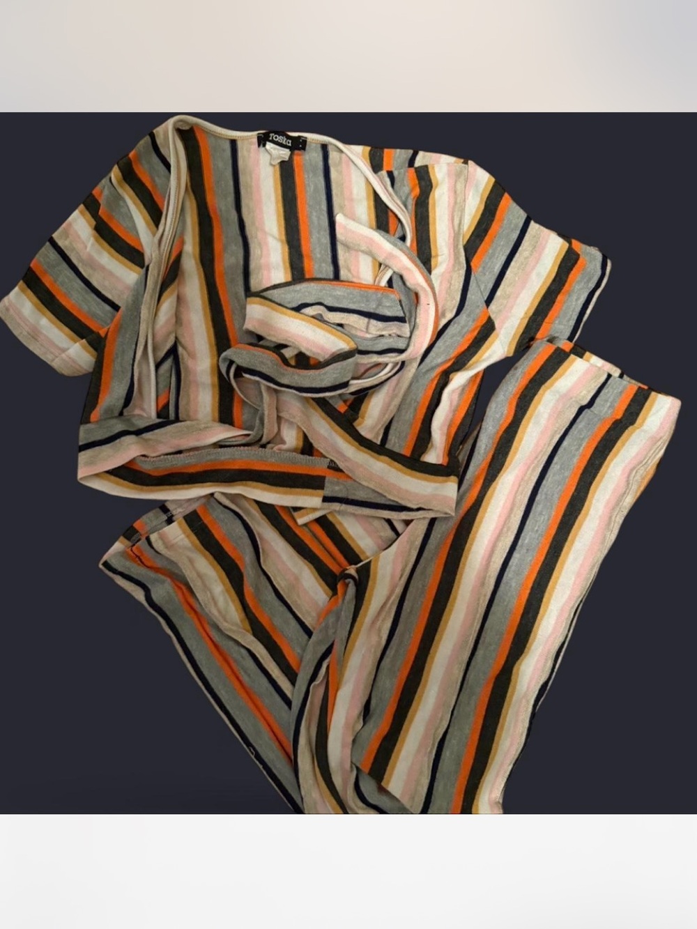Striped Knit Lounge Set - Cream, Orange, Navy & Blush